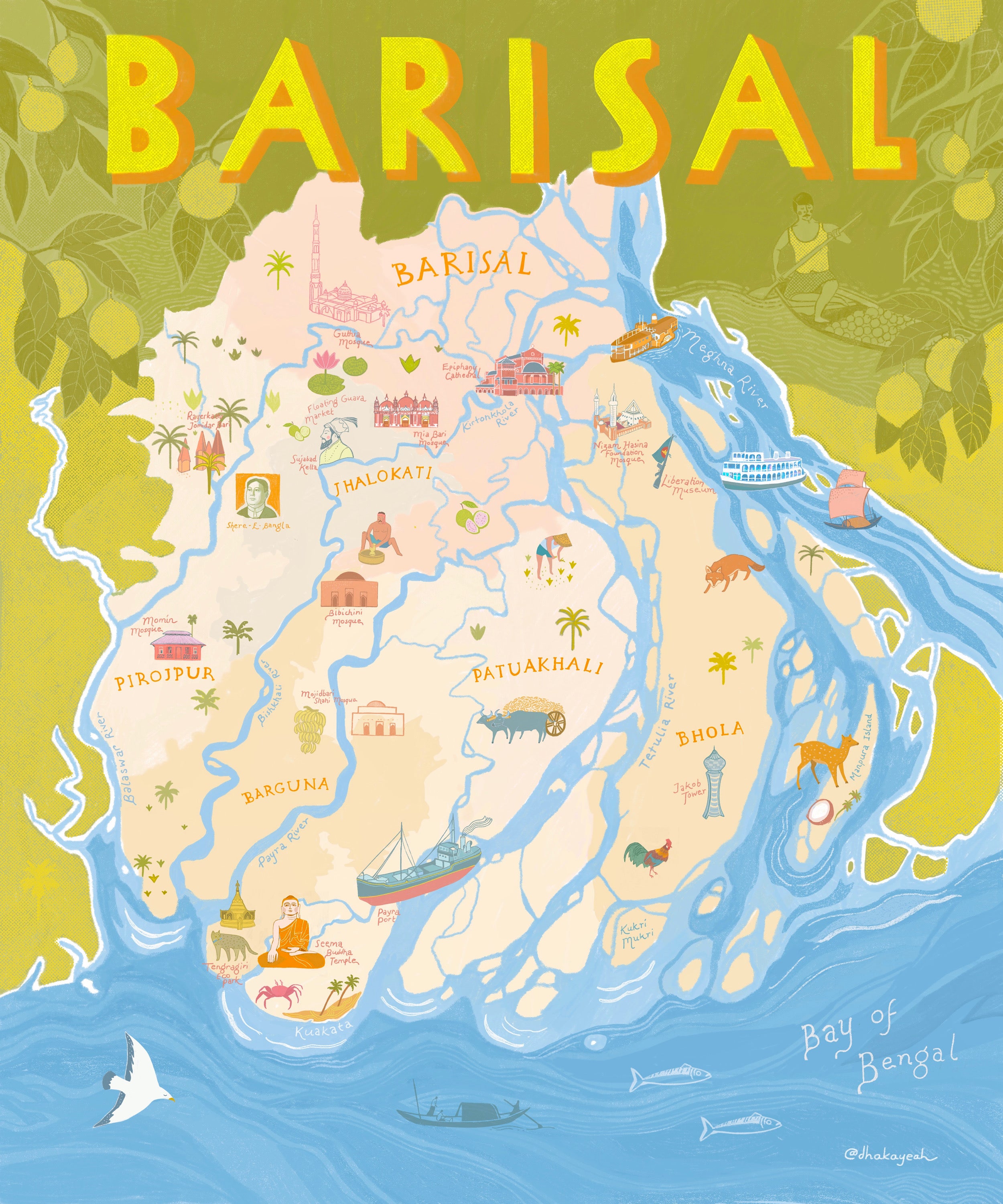 Illustrated Map of Barisal Division – DHAKAYEAH